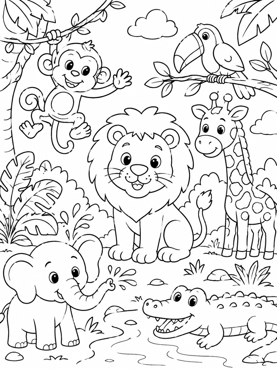 Desenho para colorir de animais da selva
