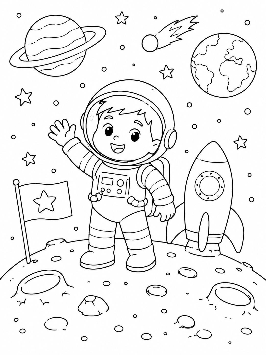 Desenho para colorir de astronauta na lua
